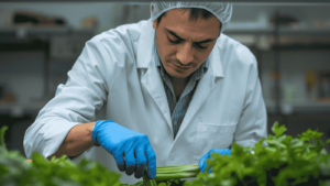 Partecipante al corso di formazione gratuito IFTS in Agribusiness della Campania che lavora in un laboratorio alimentare
