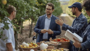 Consulente agribusiness esperto in valorizzazione prodotti tipici campani durante un audit aziendale