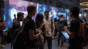 Studenti a Milano che utilizzano software di intelligenza artificiale durante il Corso IA generativa Lombardia gratuito di Time Vision.