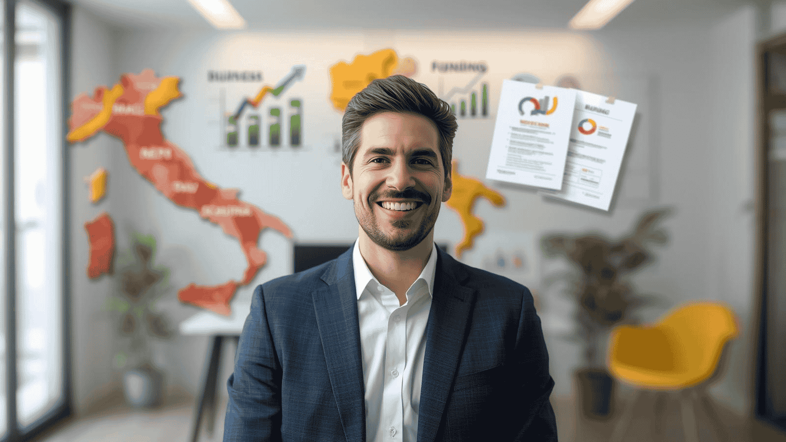 Imprenditore nel Sud Italia che pianifica la crescita aziendale grazie al finanziamento formazione PMI Sud del MIMIT